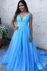 Sky Blue Tulle Long Evening Dress