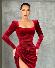 Burgundy Long Sleeves Mermaid Evening Dress