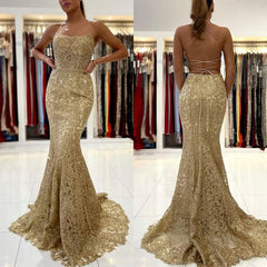 Gold Appliques Mermaid Long Evening Dress