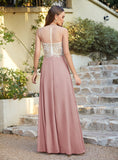  A-line Scoop Chiffon Appliques Floor-Length Dresses 27Dress 1