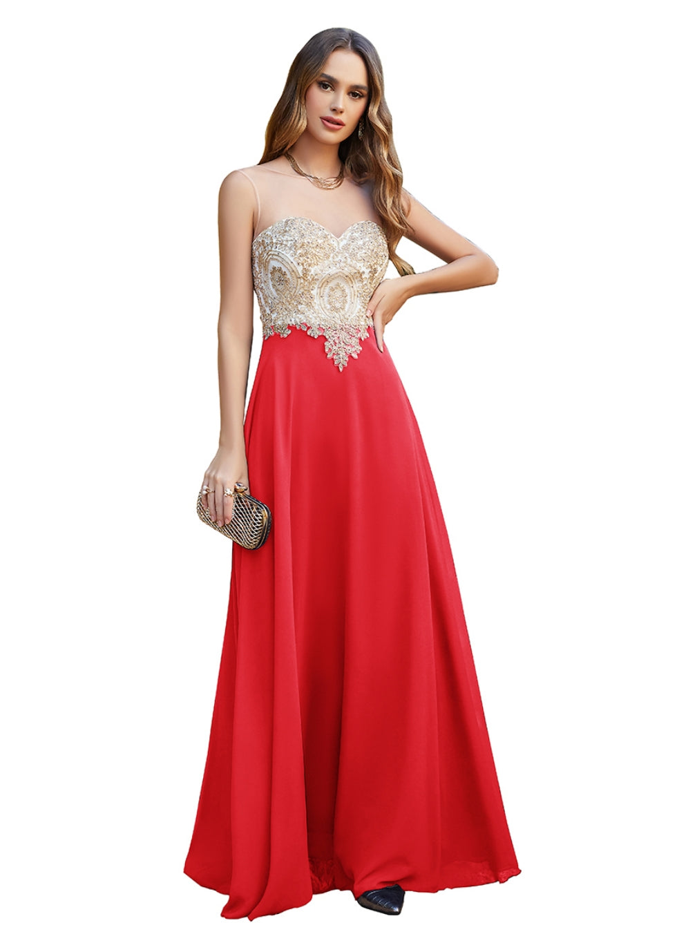 A-line Scoop Chiffon Appliques Floor-Length Dresses 27Dress