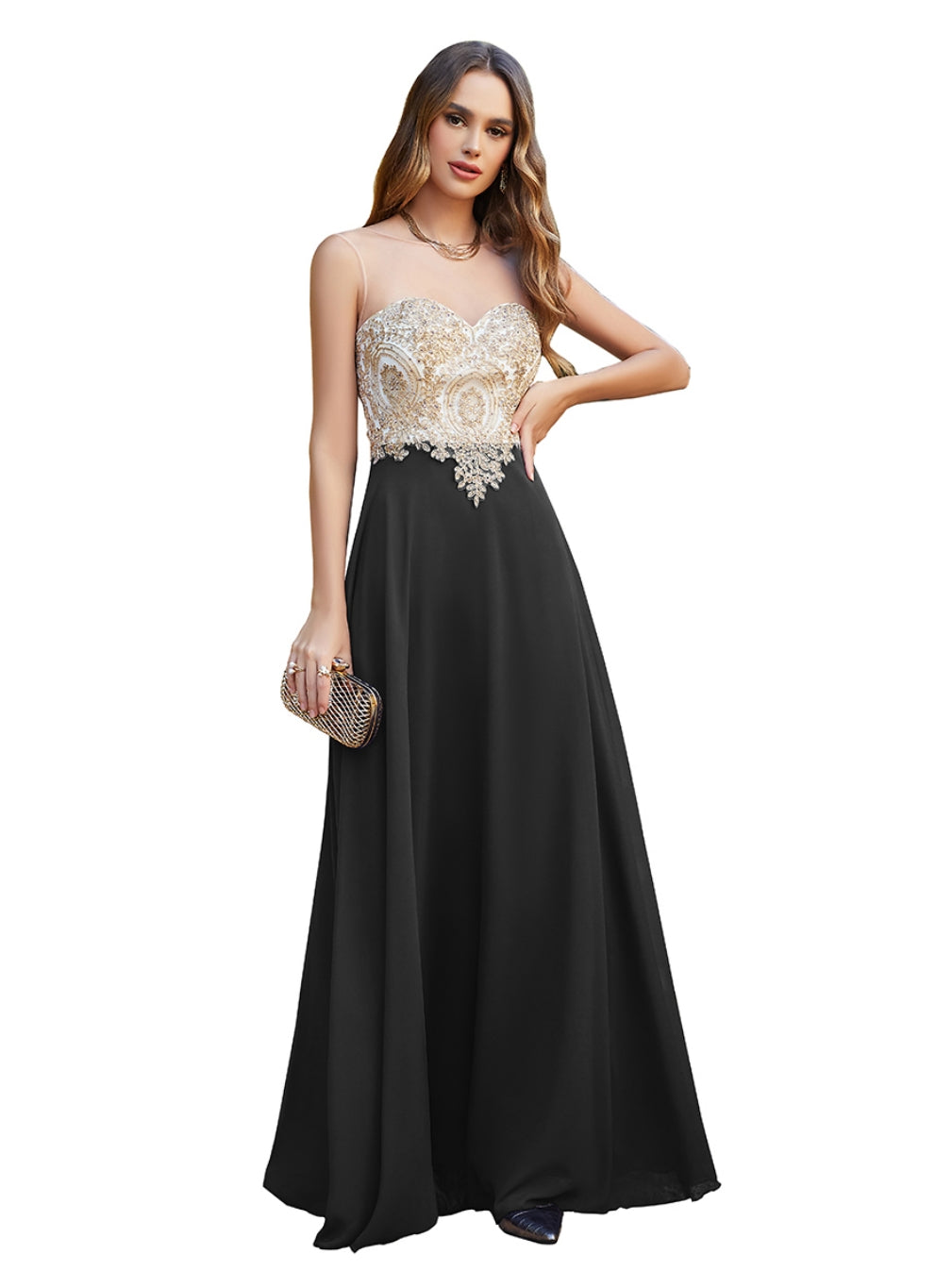 A-line Scoop Chiffon Appliques Floor-Length Dresses 27Dress