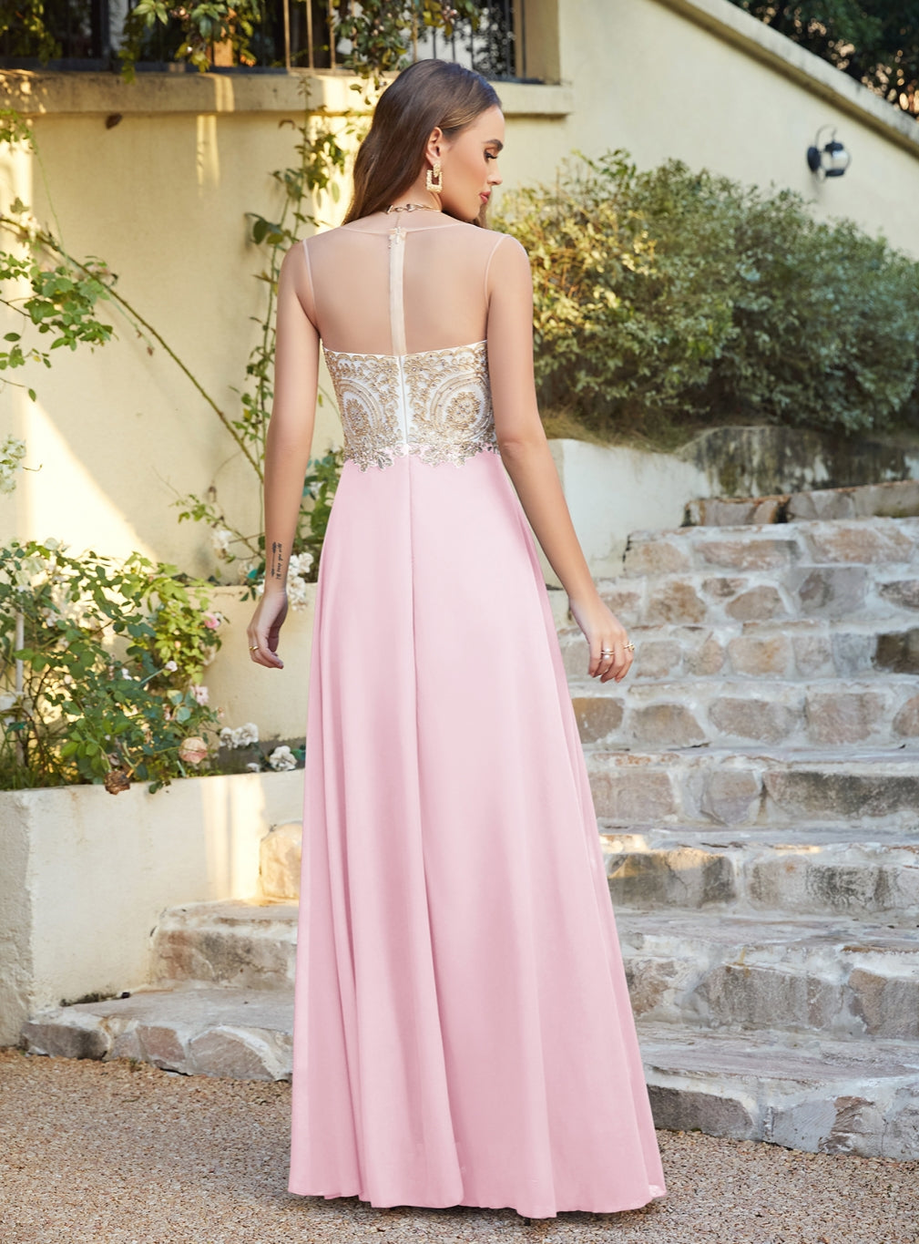 A-line Scoop Chiffon Appliques Floor-Length Dresses 27Dress 