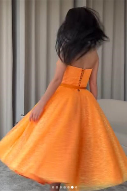 Sweetheart Orange Short Evening Dress with Sequins and Belt