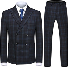 men-customized-formal-black-double-breasted-plaid-suits-for-business