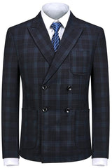 men-customized-formal-black-double-breasted-plaid-suits-for-business