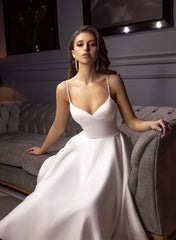 Elegant Short A-line Sweetheart Tea Length Satin Wedding Dresses