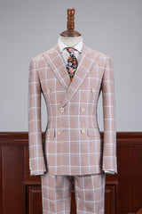 men-fancy-tuxedo-light-pink-peaked-lapel-plaid-men-suits-for-business