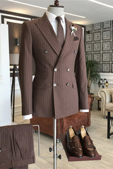 men-stylish-coffee-peaked-lapel-double-breasted-striped-business-suits