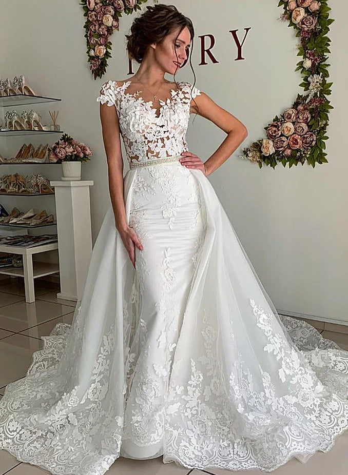 Elegant Long Mermaid Sweetheart Lace Tulle Wedding Dresses