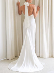 Long Mermaid Open Back High Neck Open Back Wedding Dresses