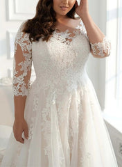 Elegant Plus Size Long A-Line Tulle Lace Wedding Dresses