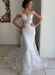 Elegant Long Mermaid Sweetheart Lace Tulle Wedding Dresses