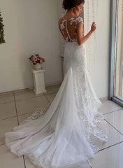 Elegant Long Mermaid Sweetheart Lace Tulle Wedding Dresses