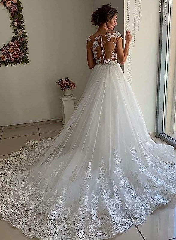 Elegant Long Mermaid Sweetheart Lace Tulle Wedding Dresses