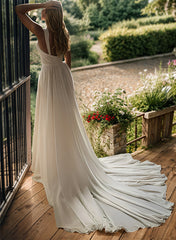 Long A-line Chiffon Wedding Dress With Split Front