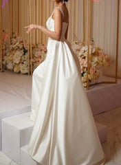 Luxury Satin One Shoulder Mermaid Wedding Dresses With Beading