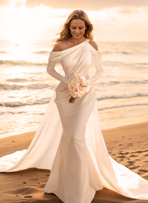 Long Mermaid Beading Wedding Dresses with Sleeves