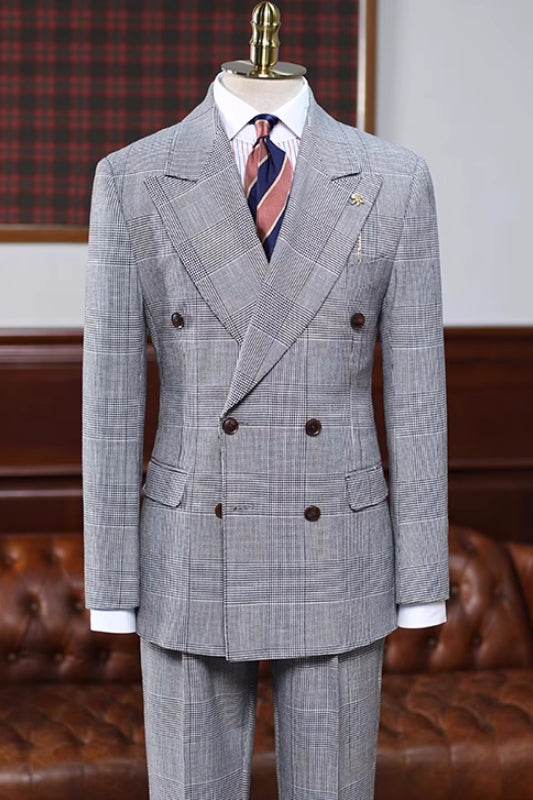 gentle-suits-for-men-gray-plaid-peaked-lapel-double-breasted-business-suits