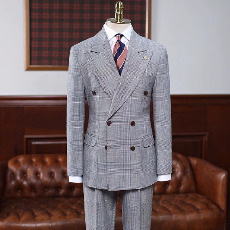 gentle-suits-for-men-gray-plaid-peaked-lapel-double-breasted-business-suits