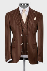 men-suits-brown-striped-peak-lapel-three-pieces-business-slim-fit-blazer