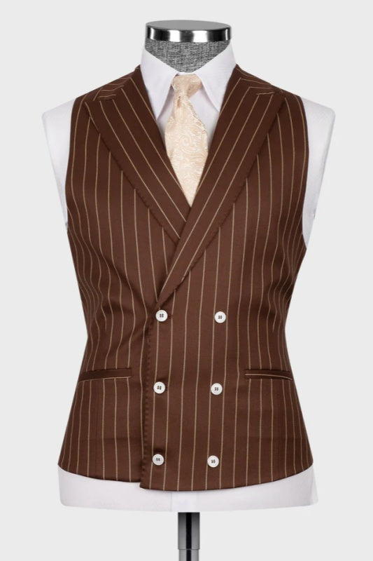 men-suits-brown-striped-peak-lapel-three-pieces-business-slim-fit-blazer