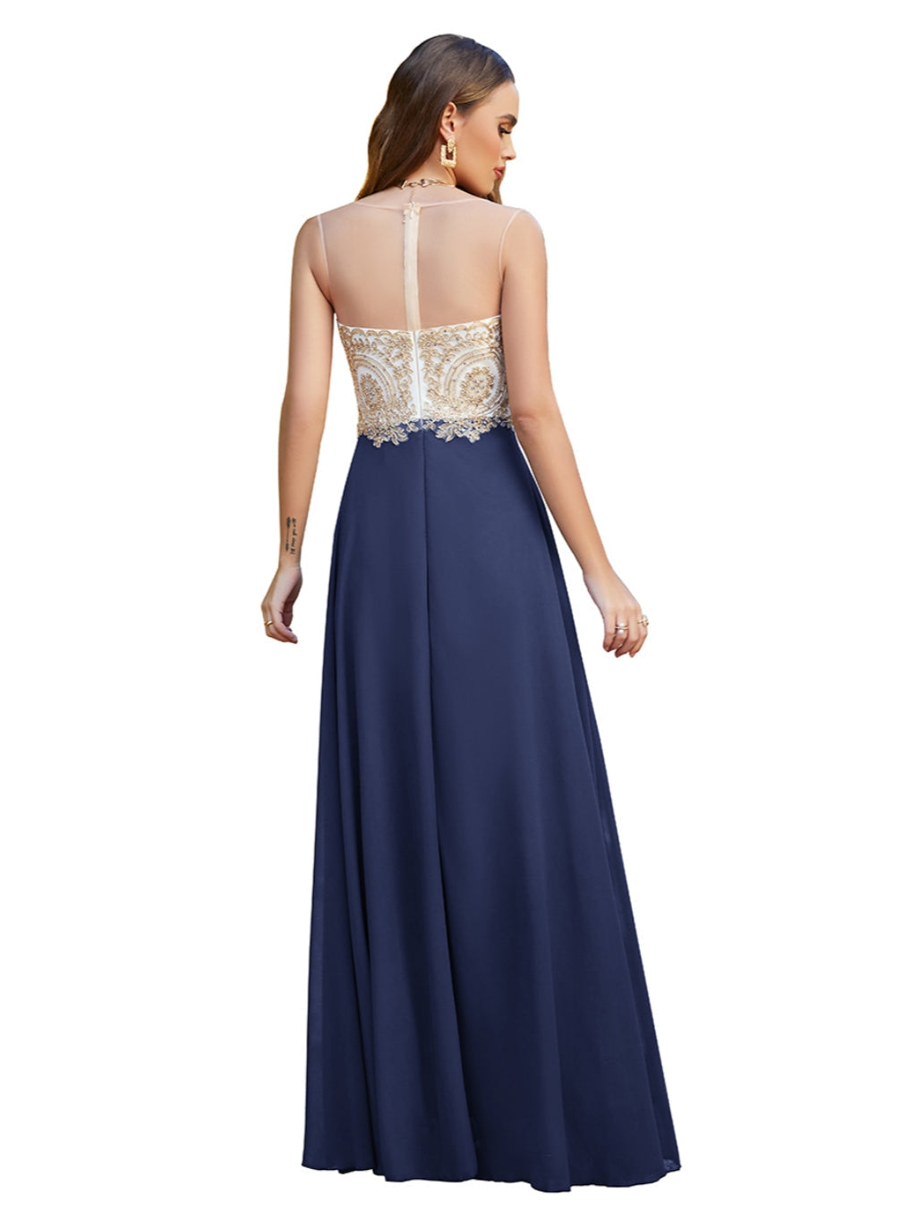 A-line Scoop Chiffon Appliques Floor-Length Dresses 27Dress