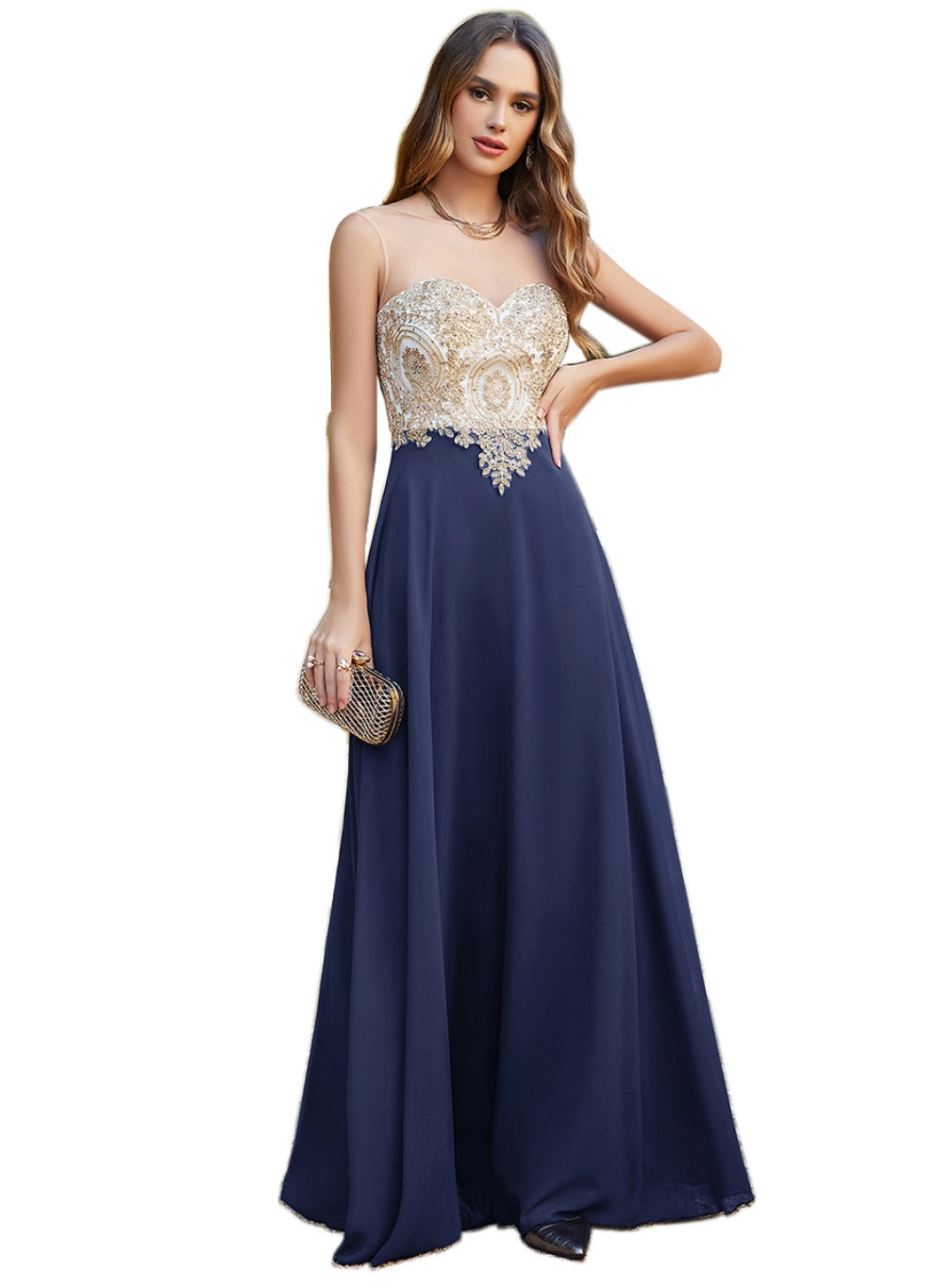 A-line Scoop Chiffon Appliques Floor-Length Dresses 27Dress