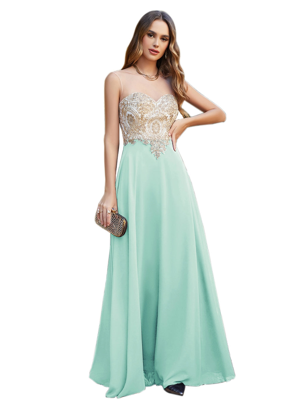 A-line Scoop Chiffon Appliques Floor-Length Dresses 27Dress