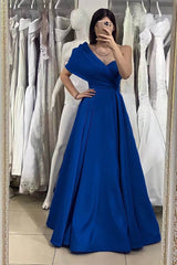 Elegant Royal Blue One-Shoulder Sweetheart Evening Dress with Off-the-Shoulder Detail Online