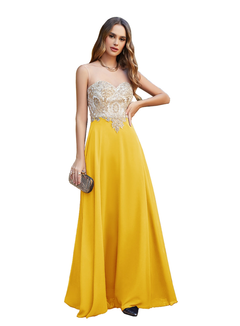 Long A-line Scoop Chiffon Appliques Floor-Length Bridesmaid Dresses