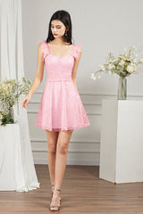 27Dress Pink Short A-line Sweetheart Tulle Beading Formal Prom Dresses-27dress