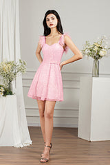 27Dress Pink Short A-line Sweetheart Tulle Beading Formal Prom Dresses-27dress