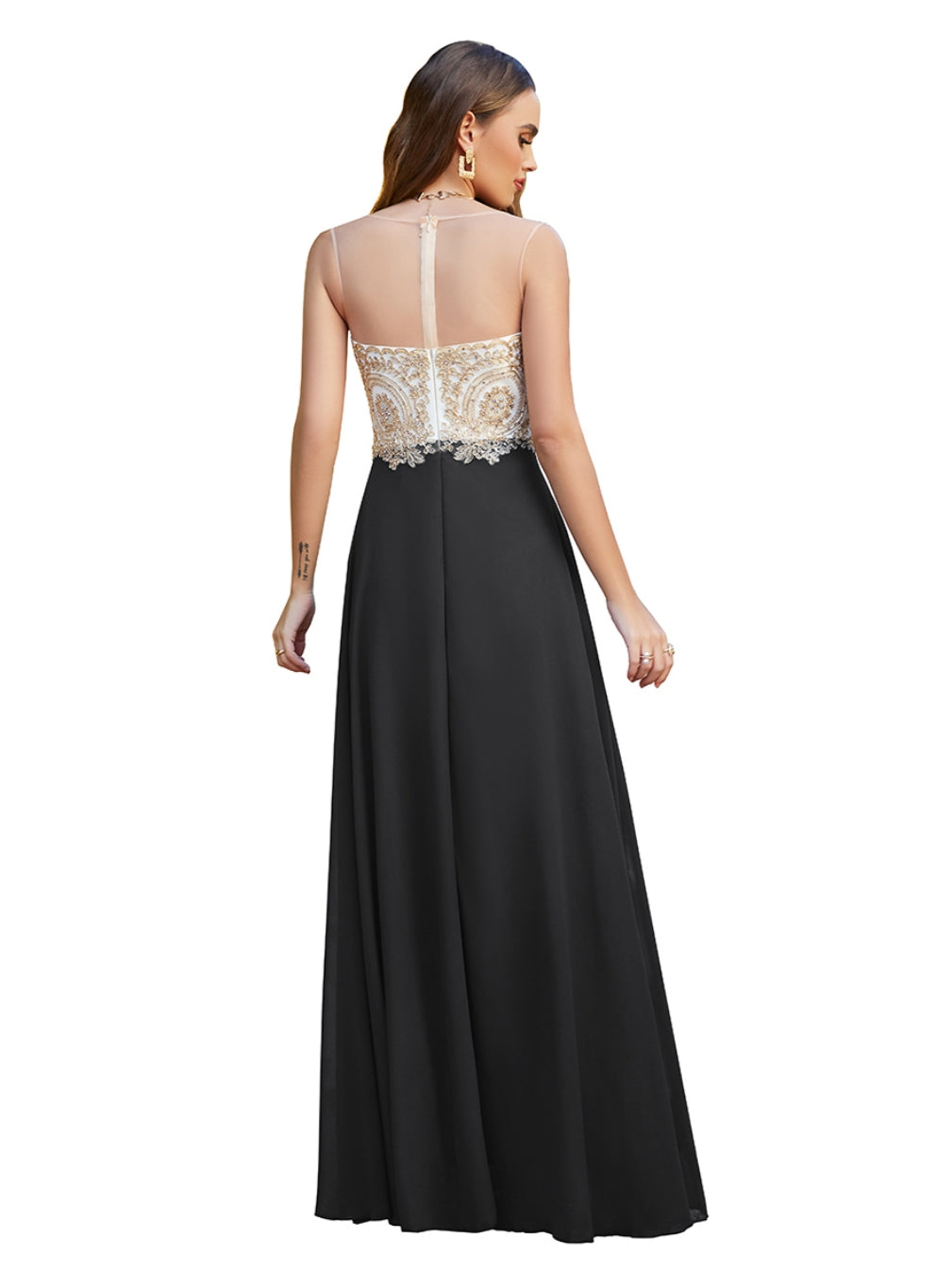 A-line Scoop Chiffon Appliques Floor-Length Dresses 27Dress