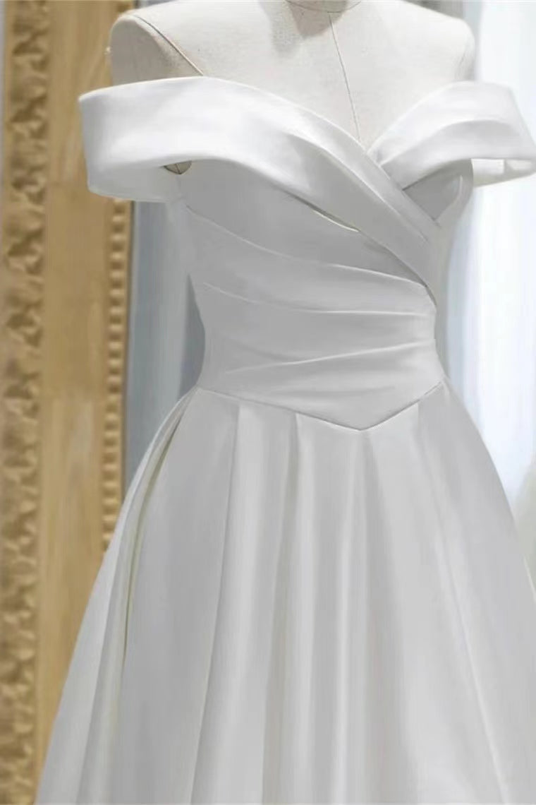 Gorgeous White Off-The-Shoulder A-Line Evening Dress with Lace-Up Sweetheart