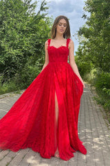 Red Front Split Evening Dress with Sleeveless Appliques Online