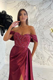 Stunning Off-The-Shoulder Sweetheart Prom Dress Embellished with Beads and Sequin Slit