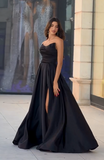 Elegant Black Sleeveless Strapless Prom Dress with Slit for Christmas Sale