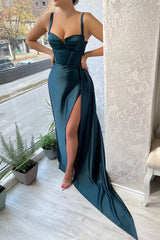 Elegant Straps Sleeveless Mermaid Evening Dress with Split