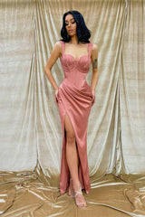 Shoulder Strap Strapless Mermaid Evening Dress with Split