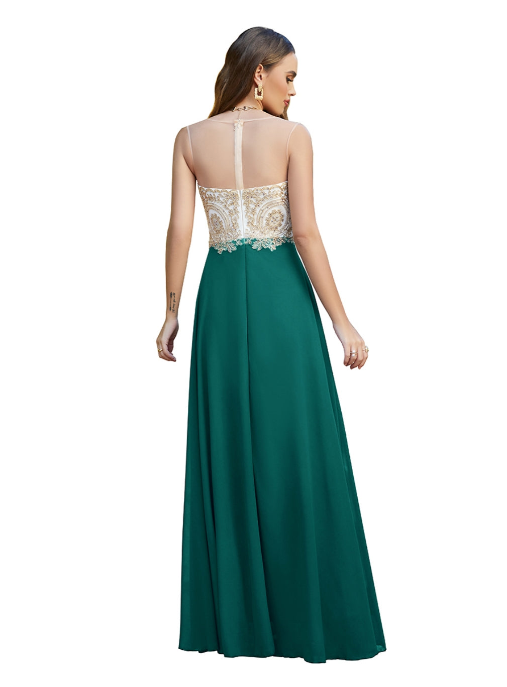 Long A-line Scoop Chiffon Appliques Floor-Length Bridesmaid Dresses