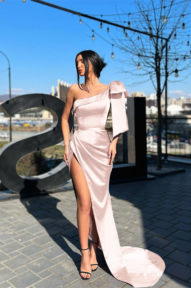 Purple One-Shoulder Mermaid Evening Dress Long with Split