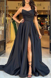 Elegant Black Sleeveless Strapless Prom Dress with Slit for Christmas Sale