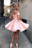 A-Line Off The Shoulder Lace-up Short Cascade Ruffle Prom Dresses