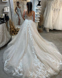 Mermaid Bateau Tulle Lace Long Open Back Wedding Dresses With Split