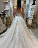 Mermaid Bateau Tulle Lace Long Open Back Wedding Dresses With Split