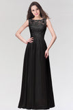 Long Chiffon Lace Sleeveless A Line Ruched Bridesmaid Dress