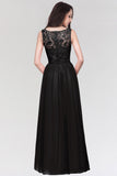 Long Chiffon Lace Sleeveless A Line Ruched Bridesmaid Dress