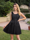 Short A-line Mini Tulle Formal Dress with Lace Appliques