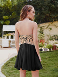 Short A-Line Strapless Chiffon Prom Dresses with Beadings